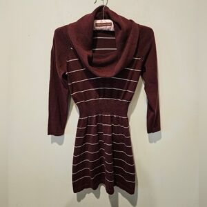 METAPHOR WOMEN'S BURGANDY/WHITE COWLNECK KNIT TUNIC OR MINI SWEATER DRESS SIZE S